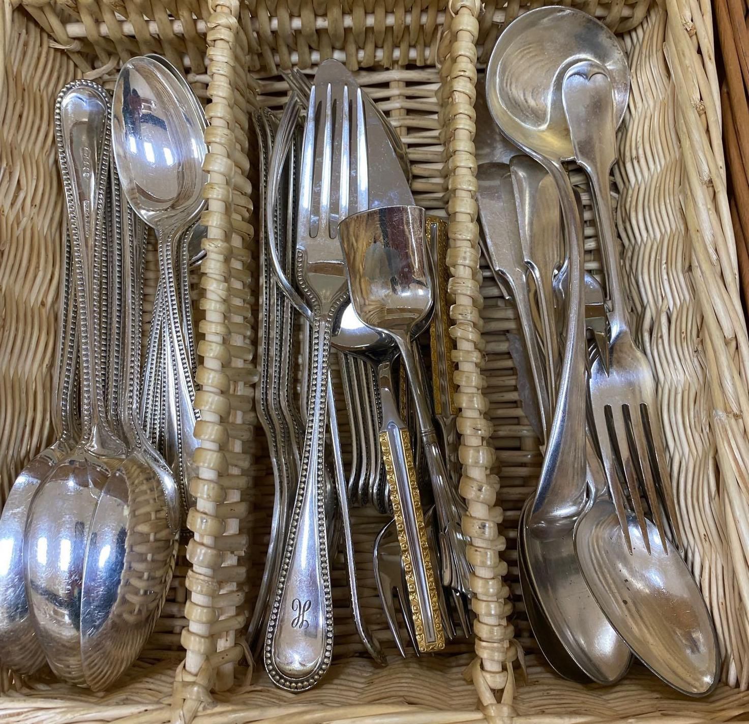 A quantity of silver plated flatware, including bead pattern